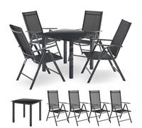 Juskys Set da giardino in alluminio Milano 4+1-4 sedie con schienale alto regolabili e pieghevoli con tavolo - set di mobili da giardino 5 pezzi resistenti alle intemperie - Grigio