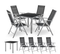 Juskys Set da giardino in alluminio Milano 4+1-4 sedie con schienale alto regolabili e pieghevoli con tavolo - set di mobili da giardino 5 pezzi resistenti alle intemperie - Argento