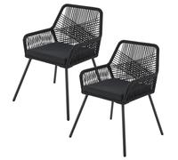 Juskys set da sei sedie da giardino in corda Kastos - Con braccioli e cuscino - Capacità di carico di 150 kg - Giardino, balcone, esterno - Nero