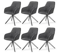 Juskys set da sei sedie girevoli Clyde con braccioli - Rivestimento in morbido velluto grigio scuro - Sedie moderne per sala da pranzo - Poltroncine imbottite - Caricabili fino a 120 kg