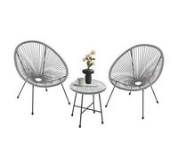 Juskys Set di mobili da balcone Ostana 3 pezzi - Tavolo e 2 poltrone - Elegante gruppo di seduta per balcone, terrazza e giardino - Set di mobili da giardino per balcone Grigio chiaro