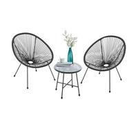Juskys Set di mobili da balcone Ostana 3 pezzi - Tavolo e 2 poltrone - Elegante gruppo di seduta per balcone, terrazza e giardino - Set di mobili da giardino per balcone Nero