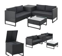 Juskys set di mobili da giardino Santorini in polyrattan - Salotto con tavolino e box protettivo - Set resistente alle intemperie - Divano da terrazza - Nero