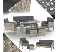 Juskys set di mobili da giardino Turin da 6 pezzi - Per 7 persone - Mobili da esterno con poltrone, sgabelli, tavolino e cuscini - Grigio