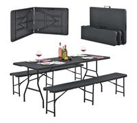 Juskys Set tenda da birra Amberg 3 pezzi e pieghevole - 180 x 74 x 74-2 panche da birra e tavolo da birra in stile rattan Set mobili da giardino Set tendone da campeggio