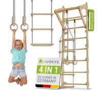 Juskys spalliera per bambini - con barra di trazione, struttura di arrampicata per interni con anelli ginnici e scala di corda, parete di arrampicata per la stanza dei bambini, barra ginnica
