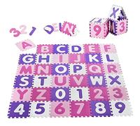 Juskys Tappeto puzzle Juna per bambini 36 pezzi con lettere A-Z e numeri 0-9 - antiscivolo - rosa da bambina - puzzle da 10 mesi - tappetino da gioco