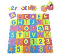 Juskys Tappeto puzzle Kim per bambini 36 pezzi con lettere A-Z e numeri 0-9 - puzzle antiscivolo e lavabile da 10 mesi - schiuma EVA - tappeto da gioco