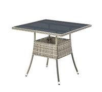 Juskys tavolino da giardino Yoro - Piccolo, quadrato, compatto, resistente alle intemperie - Piano in vetro e polyrattan - 80x80 cm - Grigio