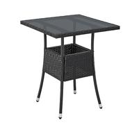 Juskys tavolino da giardino Yoro - Piccolo, quadrato, compatto, resistente alle intemperie - Piano in vetro e polyrattan - 60x60 cm - Nero