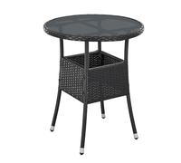 Juskys tavolino da giardino Yoro - Piccolo, rotondo, compatto, resistente alle intemperie - Piano in vetro e polyrattan - Ø 60 cm - Nero