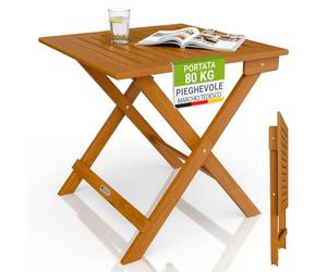Juskys® Tavolo laterale Zadar S - mobile compatto richiudibile in acacia trattata per esterni, formato 46x46x46 cm peso 3 kg