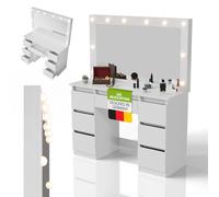 Juskys Toeletta Lilia con specchio LED, 7 cassetti, 3 livelli di luce, molto spazio, design moderno, compatta e facile da pulire per il trucco - Bianco