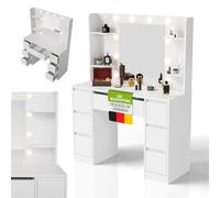 Juskys Toeletta Malia con specchio LED, 7 cassetti, 3 livelli di luce, molto spazio, design moderno, compatta e facile da pulire per il trucco - Bianco