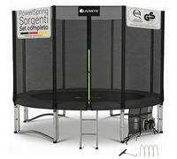 Juskys trampolino JumpMaster L Ø 305 cm - trampolino da giardino per esterni con rete di sicurezza, scala e ancoraggi al suolo, bordo imbottito, portata 150 kg