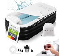 Juskys Vasca Gonfiabile M - Vasca da Esterno per Adulti, Vasca Pieghevole e Mobile con Schienale, Vasca da Bagno di Ghiaccio con Coperchio e Pompa