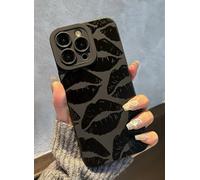 Jusnfu Custodia protettiva per iPhone 16 Pro da 6,3 pollici 2024, estetica con labbra e baci, per donne, ragazze, uomini, cover protettiva sottile in silicone per iPhone 16 Pro, labbra nere e baci