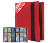 JUSONEY Raccoglitore per carte collezionabili - Album da 540 tasche 30 pagine per 9 tasche con copertina rossa impermeabile - Perfetto per tutte le carte da gioco di dimensioni standard (Rosso)