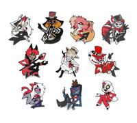 JUSONGKWCP 10 Pcs Hazbins Alastor Hotel Figure Badge Distintivo, Angel Dust Alastor Vaggie Hust Spilla Carina, Cartoon Distintivo in Metallo, Angel Cosplay Accessori Borsa Decko