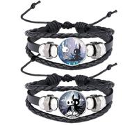 JUSONGKWCP 2 Pcs Hollow The Knights Bracelet, Bigiotteria Intrecciata in Pelle Multistrato, Accessori Per Cosplay Di Hollow The Knights Figure (Nero-3)