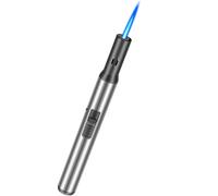 Juspota 19cm Antivento Jet Flame Accendino Lungo Gas Ricaricabile a Getto, Accendigas in Argento (Venduto senza Gas)