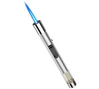 Juspota Accendino Jet Flame 19cm - Antivento Regolabile, Gas Butano Ricaricabile, Lungo, Accendigas, Argento (Venduto Senza Gas)