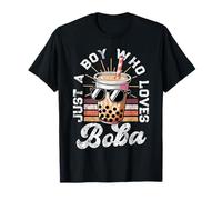 Just a Boy Who Loves Boba Cool Fun Summer Boba Drink Kids Maglietta