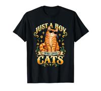 Just a Boy Who Loves Cats Cool Orange Tabby Cat Maglietta