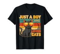 Just A Boy Who Loves Cats Themed Cat Owner Kid Design Maglietta