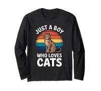Just a Boy Who Loves Cats Vintage Tramonto Bambini Ragazzi Amanti Gatti Maglia a Manica