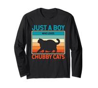 Just A Boy Who Loves Chubby Cats Retro Tramonto Maglia a Manica