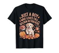 Just a Boy Who Loves Fall And Golden Retrievers Kids Man Maglietta