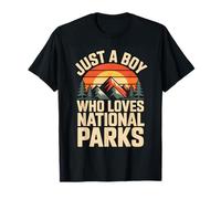 Just A Boy Who Loves National Parks Retro Sunset Maglietta