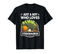 Just A Boy Who Loves Stegosaurus Funny Dinosaur Prehistoric Maglietta
