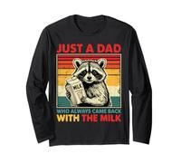 Just a Dad Who Always Came Back with the Milk Retro Raccoon Maglia a Manica