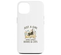Just a Girl Who Loves Books and Cats Pastel Reading Cat Custodia per iPhone 13