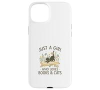 Just a Girl Who Loves Books and Cats Pastel Reading Cat Custodia per iPhone 15 Plus