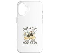 Just a Girl Who Loves Books and Cats Pastel Reading Cat Custodia per iPhone 16