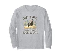 Just a Girl Who Loves Books And Cats Pastel Reading Cat Maglia a Manica