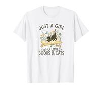 Just a Girl Who Loves Books And Cats Pastel Reading Cat Maglietta