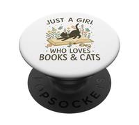 Just a Girl Who Loves Books and Cats Pastel Reading Cat PopSockets PopGrip Adesivo