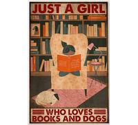 Just A Girl Who Loves Books And Dogs Poster Vintage Decorazione per la casa Poster Art Wall Art Targa in latta Decor Poster in metallo 20 x 30 cm
