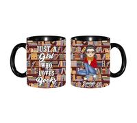 Just A Girl Who Loves Books Tazza personalizzata per amanti dei libri, 325 ml, tazza da caffè in ceramica dipinta personalizzata, regalo di Natale e compleanno per lettori di biblioteche bibliotecari