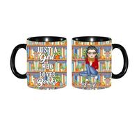 Just A Girl Who Loves Books Tazza personalizzata per amanti dei libri, 325 ml, tazza da caffè in ceramica dipinta personalizzata, regalo di Natale e compleanno per lettori di biblioteche bibliotecari