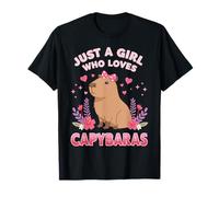 Just a Girl Who Loves Capybaras Cute Pink Bow Art Maglietta