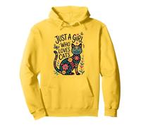 Just a Girl Who Loves Cats - Folk Art Style Kitty Felpa con Cappuccio