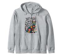 Just a Girl Who Loves Cats - Folk Art Style Kitty Felpa con Cappuccio