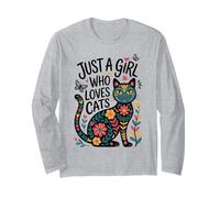 Just a Girl Who Loves Cats - Folk Art Style Kitty Maglia a Manica