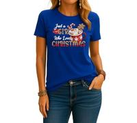 Just a Girl who Loves Christmas - Maglietta da donna con bastoncino di zucchero e cioccolata calda | Natale Natale X-Mas, Blu, 3XL