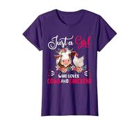 Just a Girl Who Loves Cows And Chickens Farmer Floreale Maglietta, Donna, Viola, M